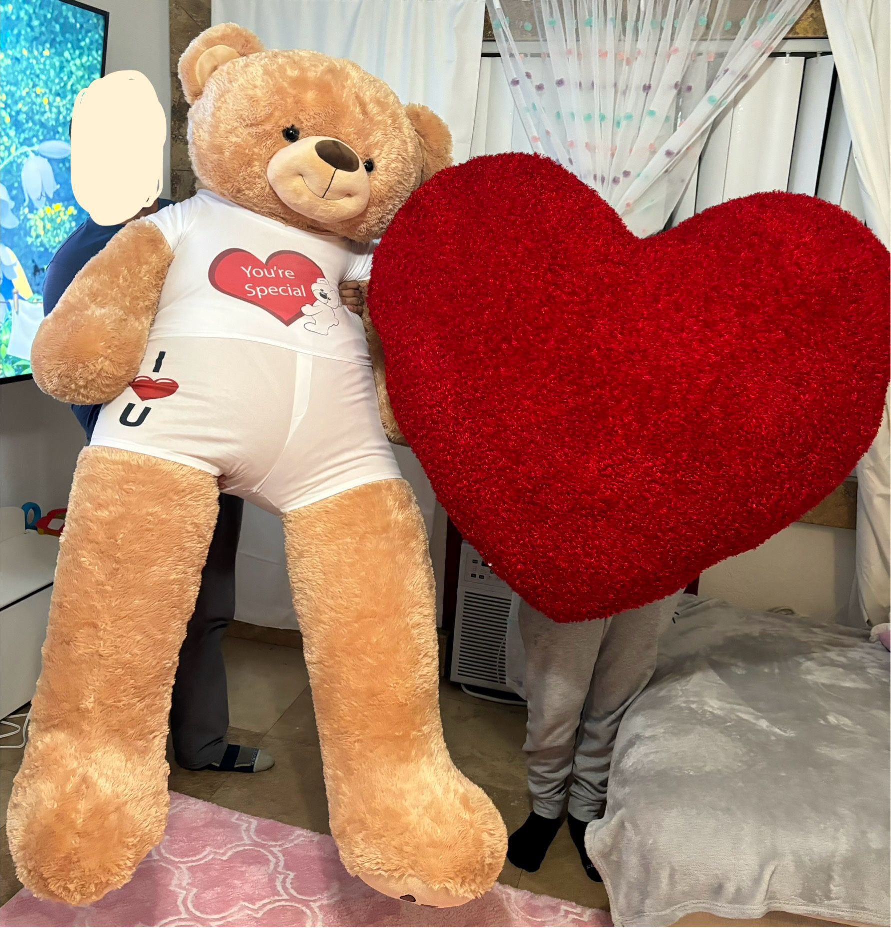 Giant Teddy Bear with Giant Red Heart  