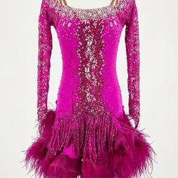Latin/rhythm Fuchsia ballroom competition dress (girls L/women’s Xs)