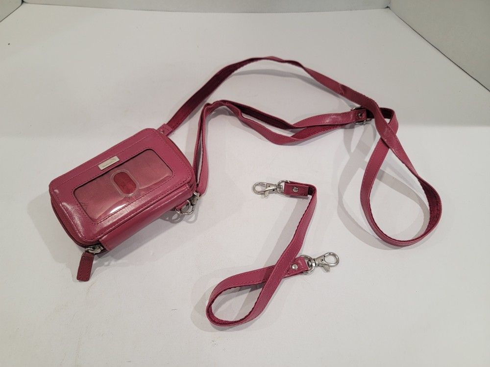 WalletBe Wallet Pink Leather Wristlet Cellphone ID Holder Crossbody w/ 2 Straps