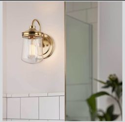 Brass Wall Sconce with Seeded Glass Shade