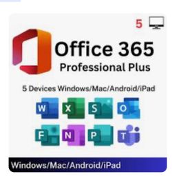 Microsoft office 365, for 5 computers 1 year. Windows , Tablet, Mac, Pc