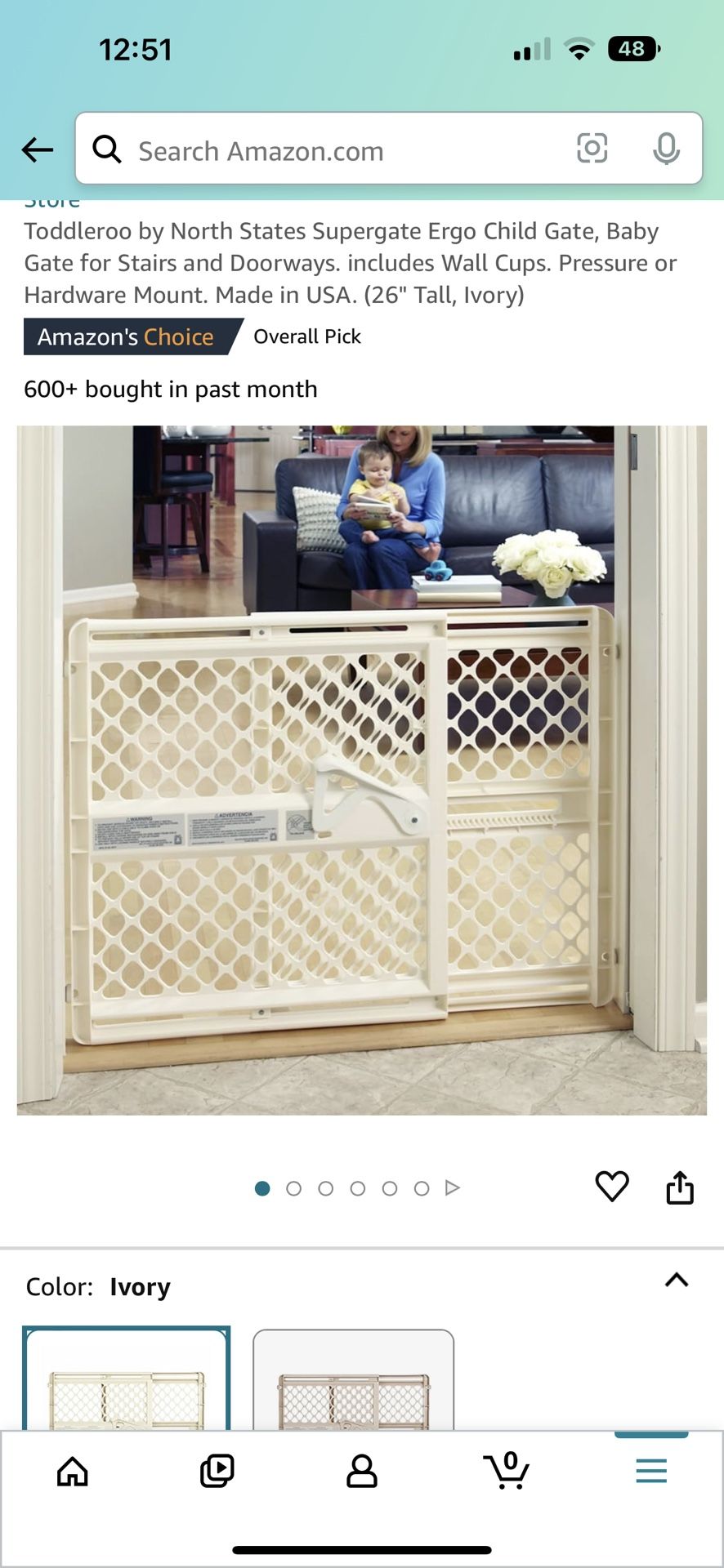 Toddleroo by North States Supergate Ergo Child Gate, Baby Gate for Stairs and Doorways. includes Wall Cups. Pressure or Hardware Mount. Made in USA. (