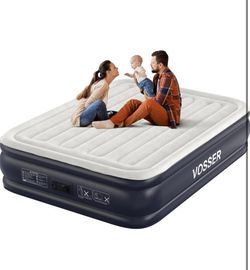 Air Mattress Queen with Built in Pump,18'' Inflatable Mattress of Vertical Beams,Self Inflatable/Deflation Blow Up Mattress in 3 Mins,Flocked Top Airb