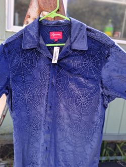 Supreme purple velvet spider web button up