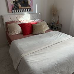 Queen Beige Velvet Upholstered Platform Bed With Drawer