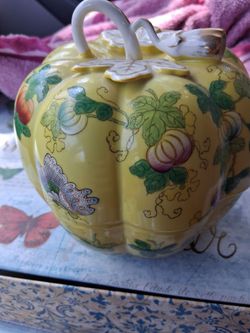 Yellow Porcelain Pumpkin Jar with Lid