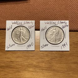1940 & 1941 Walking Liberty Silver Half Dollars 