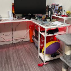 Furologee 66” L Shaped Desk with Power Outlet, Reversible Computer Gaming Desk with File Drawer & 2 Monitor Stands for Home Office with Storage Shelve