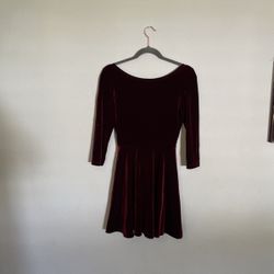 American Apparel Burgundy, Velvet Skater Dress Scoop Back 3/4 Sleeves Size Large