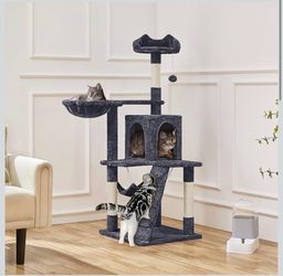 54in Cat Tree, Multi-Level Cat Tower with Scratching Posts, Spacious Condo and Hammock, Ideal Activity Center for Indoor Kittens, Dark Gray