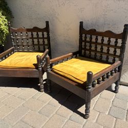Pair of Vintage Antique Wood Chairs 