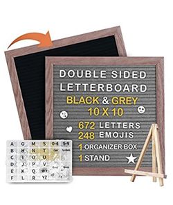 Letter Board with Letters and Numbers– 920 Pre-Cut Gold & White Characters 10x10 Felt Letterboard with Easel Stand & Storage Organizer Box, Message B