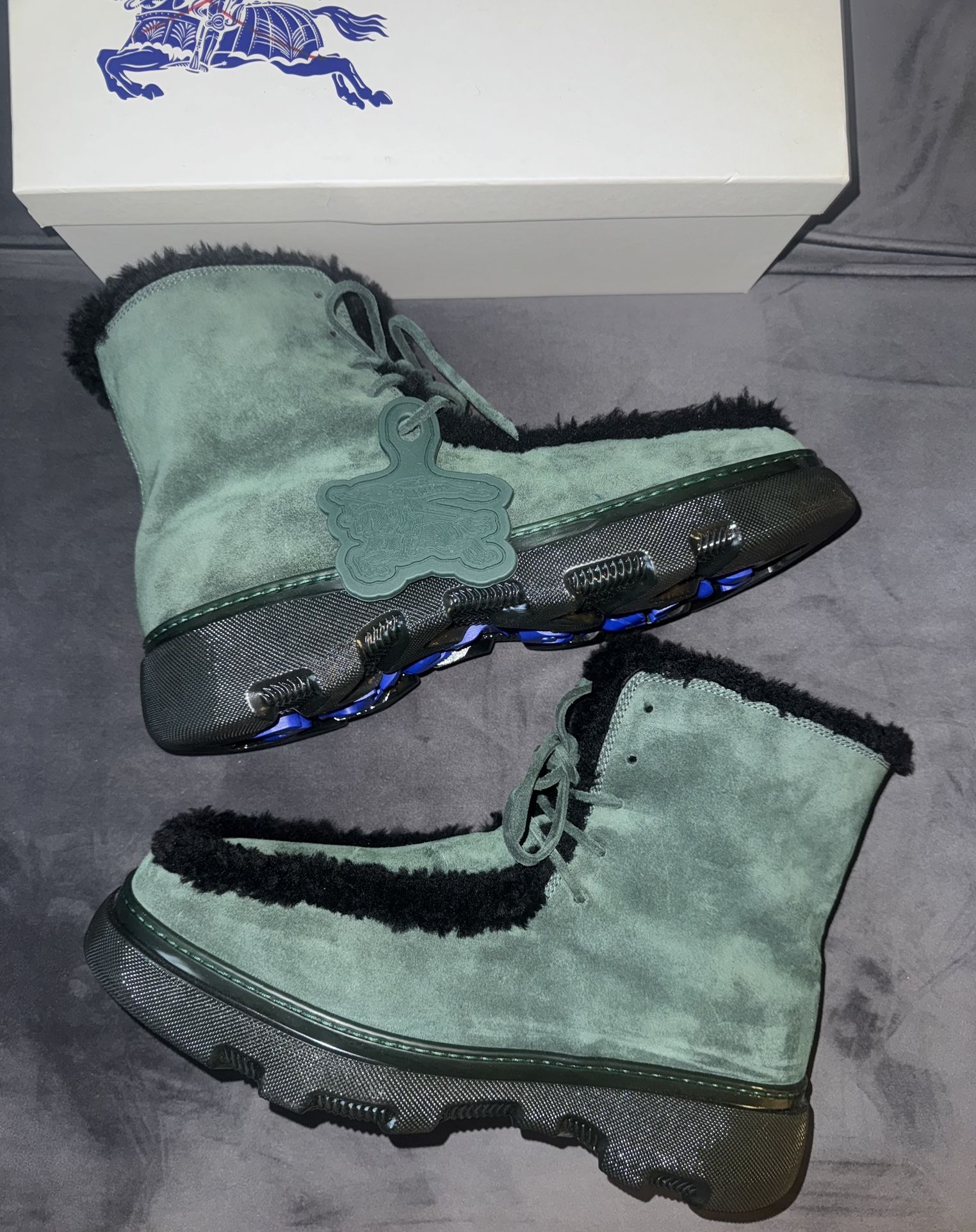 Burberry Green Shearling Creeper Boots Size 13M/46EU