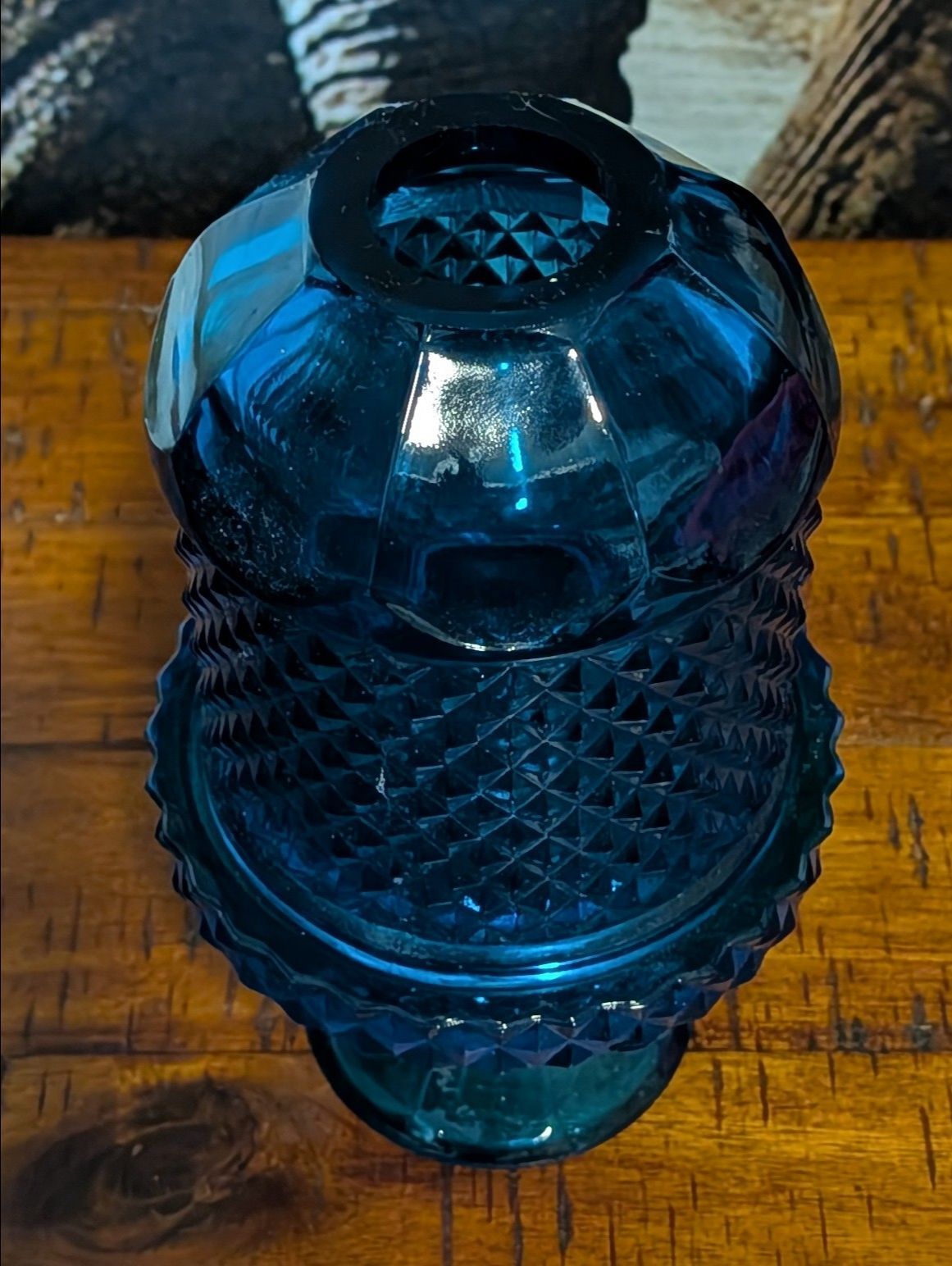 Vintage Viking diamond point cobalt blue blunique fairy lamp candle Holder.