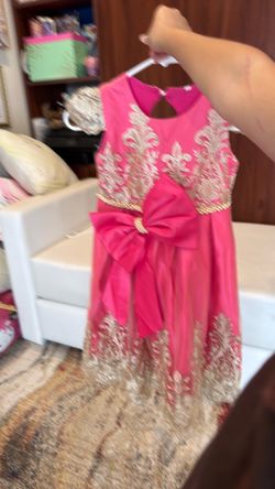 Girls Formal Dress Hot Pink Gold Lace