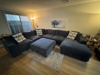 Playground Navy 145” 4 piece Right Arm Facing Chaise Sectional with Pop-Up Sleeper