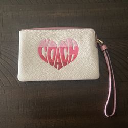 Coach Zip Wristlet With Heart Motif