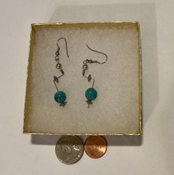Vintage Set of Nice Blue Round Turquoise Earrings, Silver, Dangle, Quality, Jewelry, Accessory, Clothing, Necklace, Charm, Bracelet