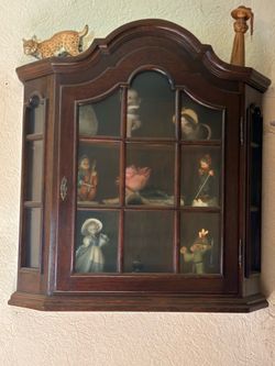 Vintage Dutch-Style Wood Wall Display Cabinet