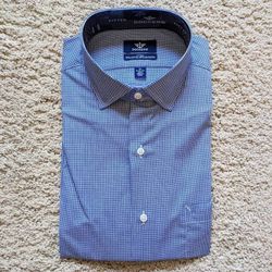 NEW Dockers mens size M 15-15.5 34-35 long sleeve navy blue button up formal collared dress shirt