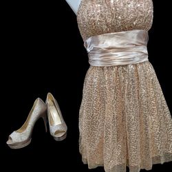 Gold Dress (Debbs) And Gold Shoes 