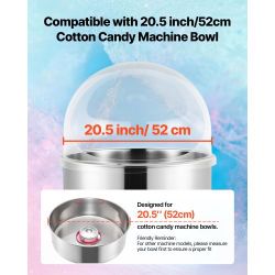 560*Cotton Candy Machine Cover, Transparent Acrylic Dome Bubble Shield, Cotton Candy Machine Bubble Shield Compatible with 20.5in Cottons Candies Mach