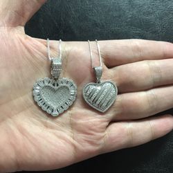 925 Sterling Silver Heart Pendant With Chain (big $48 Each)(small $38 Each)