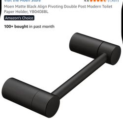 Moen Matte Black Align Pivoting Double Post Modern Toilet Paper Holder, YB0408BL