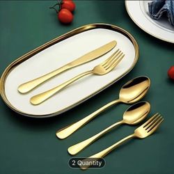 Stainless Steel Golden Silverware Set - Heavy Duty Commercial Silverware For Restaurants, Weddings & Home|Dishwasher Safe, Rust-Proof, Non-Toxic|Bulk 
