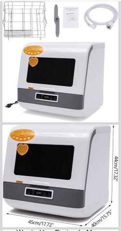 Countertop Dishwasher, 3 Washing Programs Portable Mini Dishwasher with Water Hose for Apartments, RVs, Boats, 360° Rotation Flushing, Hot Air Drying