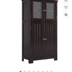 Homfa Bathroom Storage Cabinet, 42.7"H Floor Wooden Linen Cabinet with Shelves and Doors, Dark Brown