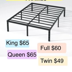 METAL PLATFORM BED FRAMES HEAVY DUTY VARIOUS SIZES & HEIGHTS - See pricing on pictures  (No box spring needed ) MATTRESS NOT INCLUDED   