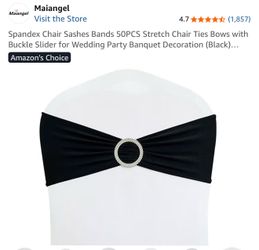 Spandex Chair Sashes Bands 50PCS Stretch Chair Ties Bows with Buckle Slider for Wedding Party Banquet Decoration (Black)...
