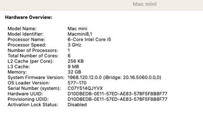 Apple Mac Mini 3.0 GHz 6 Core i5 GB SSD GB MHz RAM