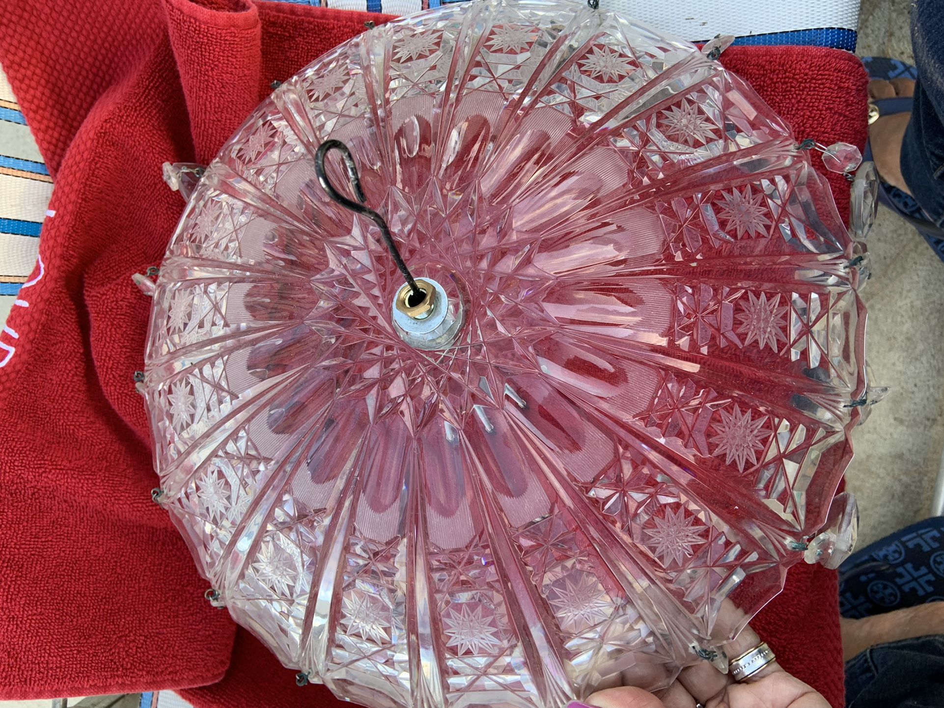 VINTAGE CRYSTAL CHANDELIER /Lamp Cover With Crystal Teardrops