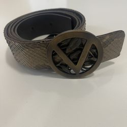 Vintage Snakeskin Style Leather Belt - Made in Italy - Brass Monogram Buckle