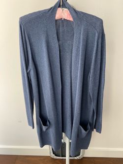 Blue Open-Front Knit Cardigan