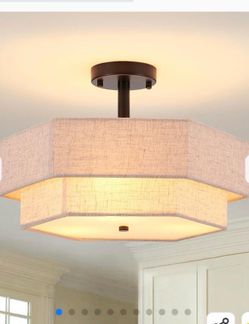 Semi-Flush Ceiling Light with Linen Shade