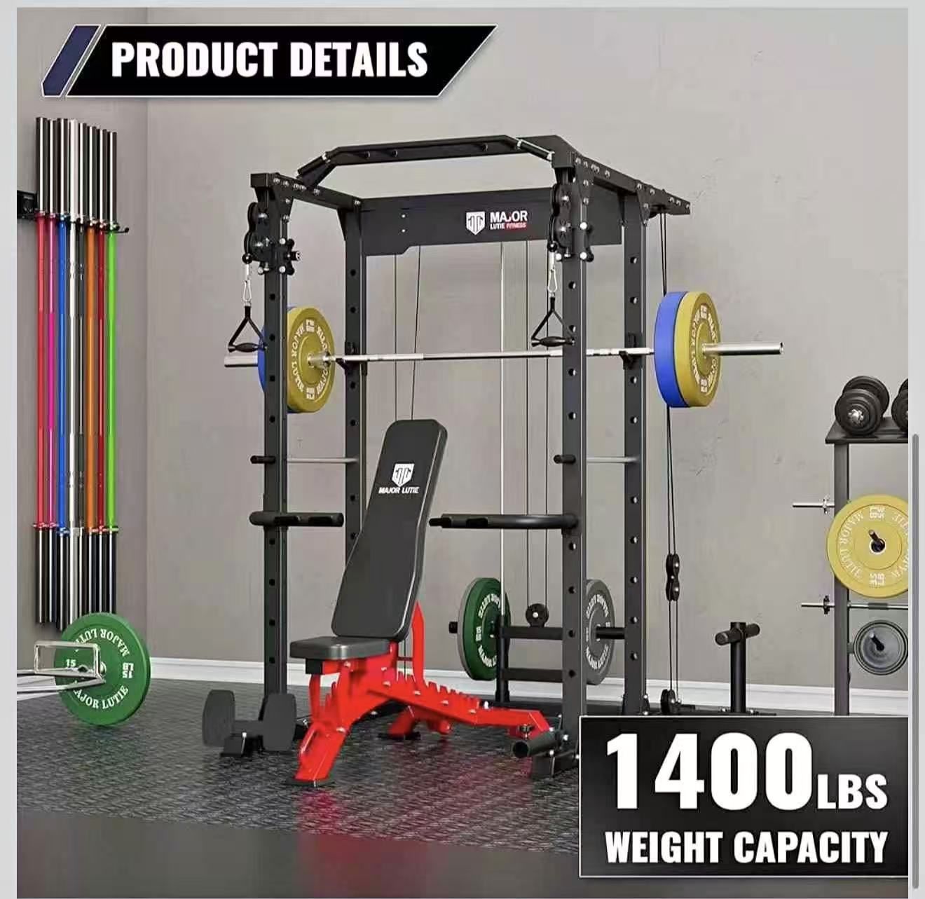MAJOR LUTIE Power Cage, PLM03 1400 lbs Multi-Function Power Rack with Adjustable Cable Crossover System and More Exercise Machine Attachments  $420