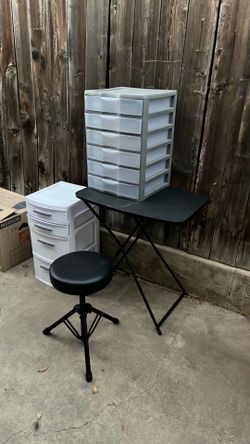Plastic totes and foldable table and foldable stool