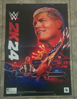 WWE 2k24 cody rhodes ps5 ps4 xbox one retail store display poster