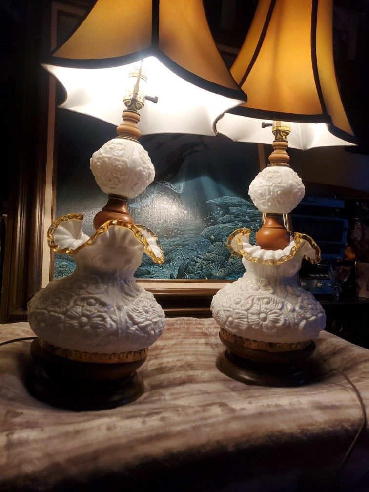 Vintage Set Of Matching Fenton Lamps
