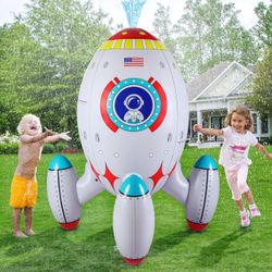 Rocketship Sprinkler for Kids Outdoor Play, Giant Inflatable Water Rocket Ship