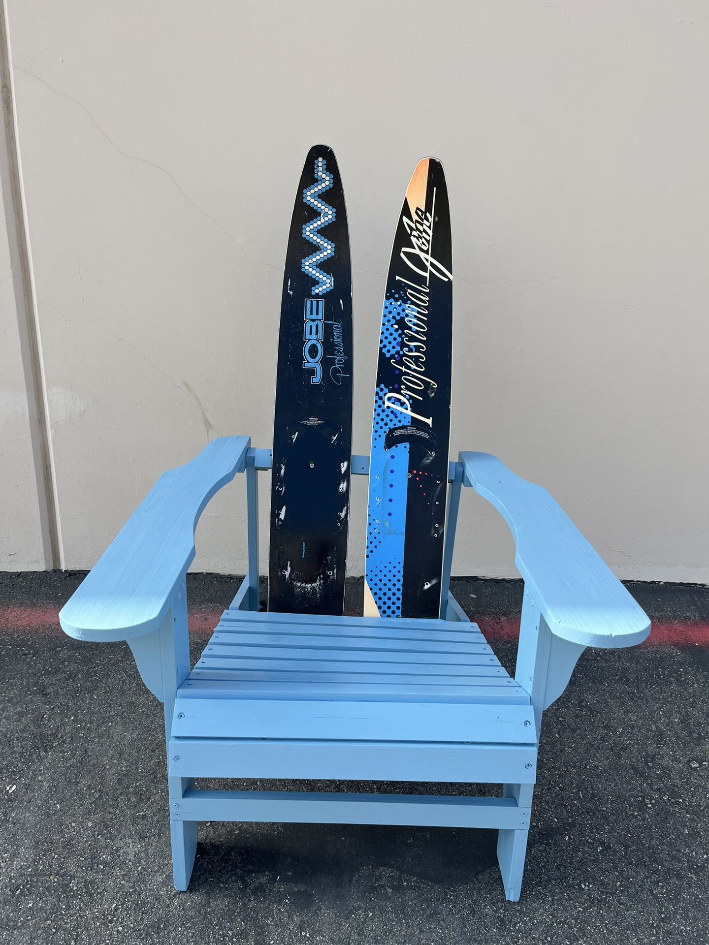 Adirondack Chair With Vintage Jobe Water Skis