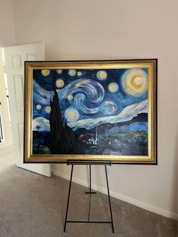 Artisan hand-painted starry night by van gogh wooden framed wall art Width:55" H:44"