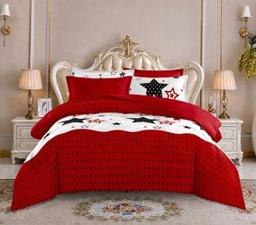 Red Star Print Comforter Bedding Set