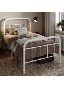 Twin Size Victorian White Metal Bed Frame