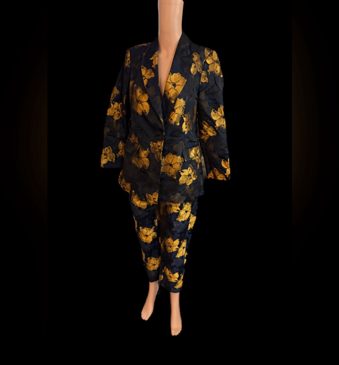 ZARA BLUE MUSTARD FLORAL FLOWER JACQUARD BLAZER JACKET RARE SOLD OUT M