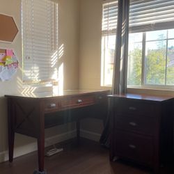 Dark Wood Desk and File Drawer