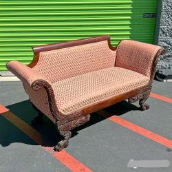 Antique Victorian Carved Mahogany Empire Duncan Phyfe Settee Sofa